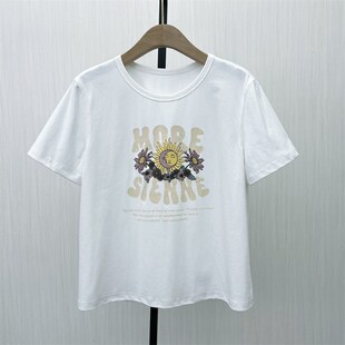 T恤女宽松休闲百搭显瘦打底上衣1300 印花短袖 C2025夏季 新品