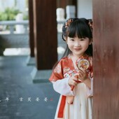 唐代刺绣抹胸襦裙盛唐女童汉服秋风连衣裙国风表演服半袖 假两件红