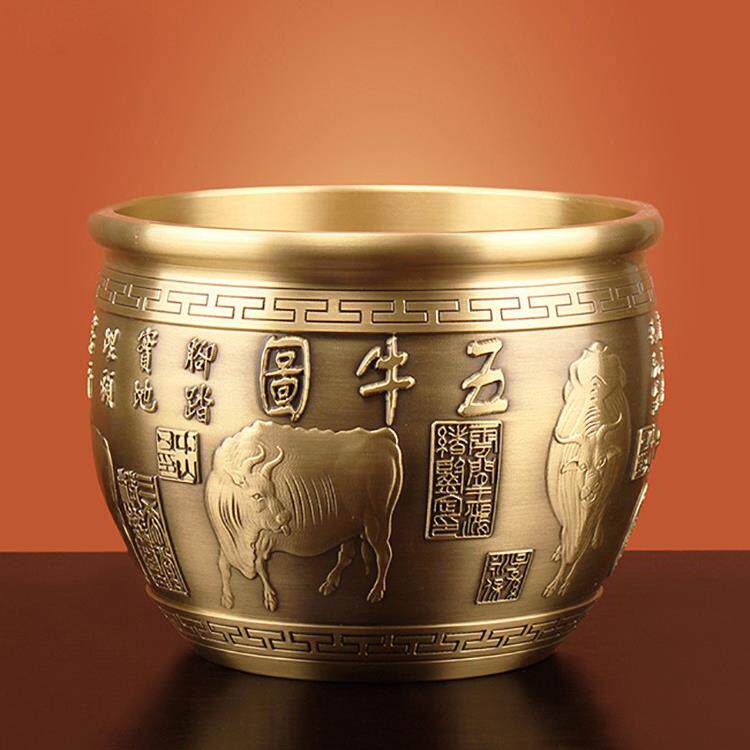 黄铜米缸聚宝盆纯铜器百福富缸招财进宝玄关装饰品摆件办公室送礼