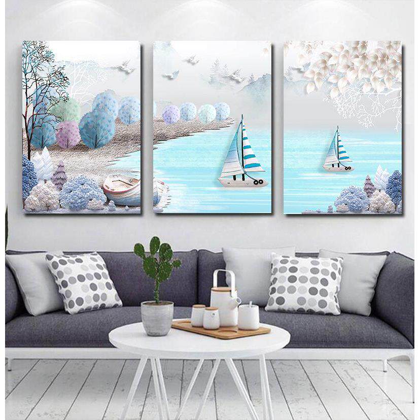 现代简约地中海山水画抽象斯堪的纳维亚客厅装饰画沙发背景墙餐厅