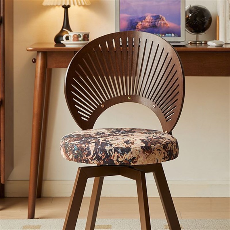 椅子实木家用电脑椅n卧室梳妆化妆椅360度旋转客厅餐椅靠背学习椅