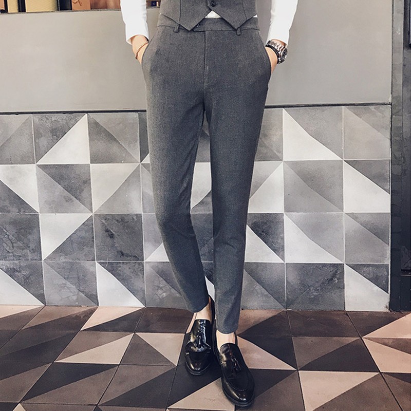 商务休闲黑色小西裤男修身韩x版小脚长裤子秋冬款微弹职业西装裤