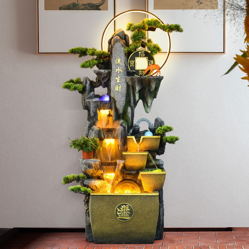 假山造景招财流水喷泉摆r件循环水景观鱼缸办公室落地客厅室内加