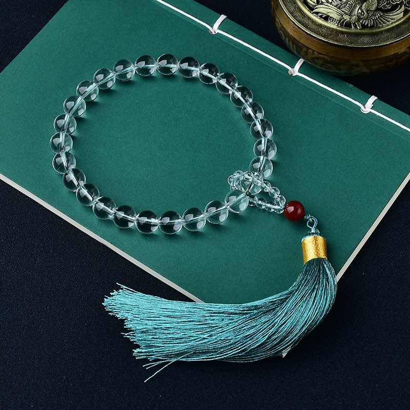 天然白水晶手链男j女款盘珠手串单圈透明水晶老型佛珠念珠手持把