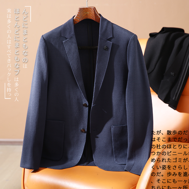 高级定制!针织摇片肌理面料!挺C阔垂顺男士春秋商务休闲西服外套