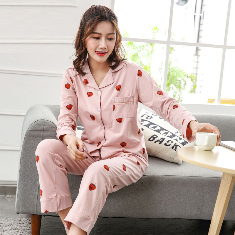 长袖睡衣女2024m春秋翻领开衫可外穿家居服韩版纯棉两件套夏季宽