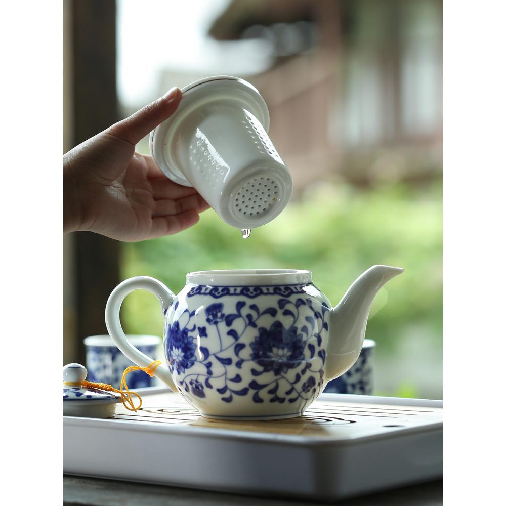大号青花陶瓷过滤茶壶带内网胆单壶家用泡茶器大容量茶具杯子套装