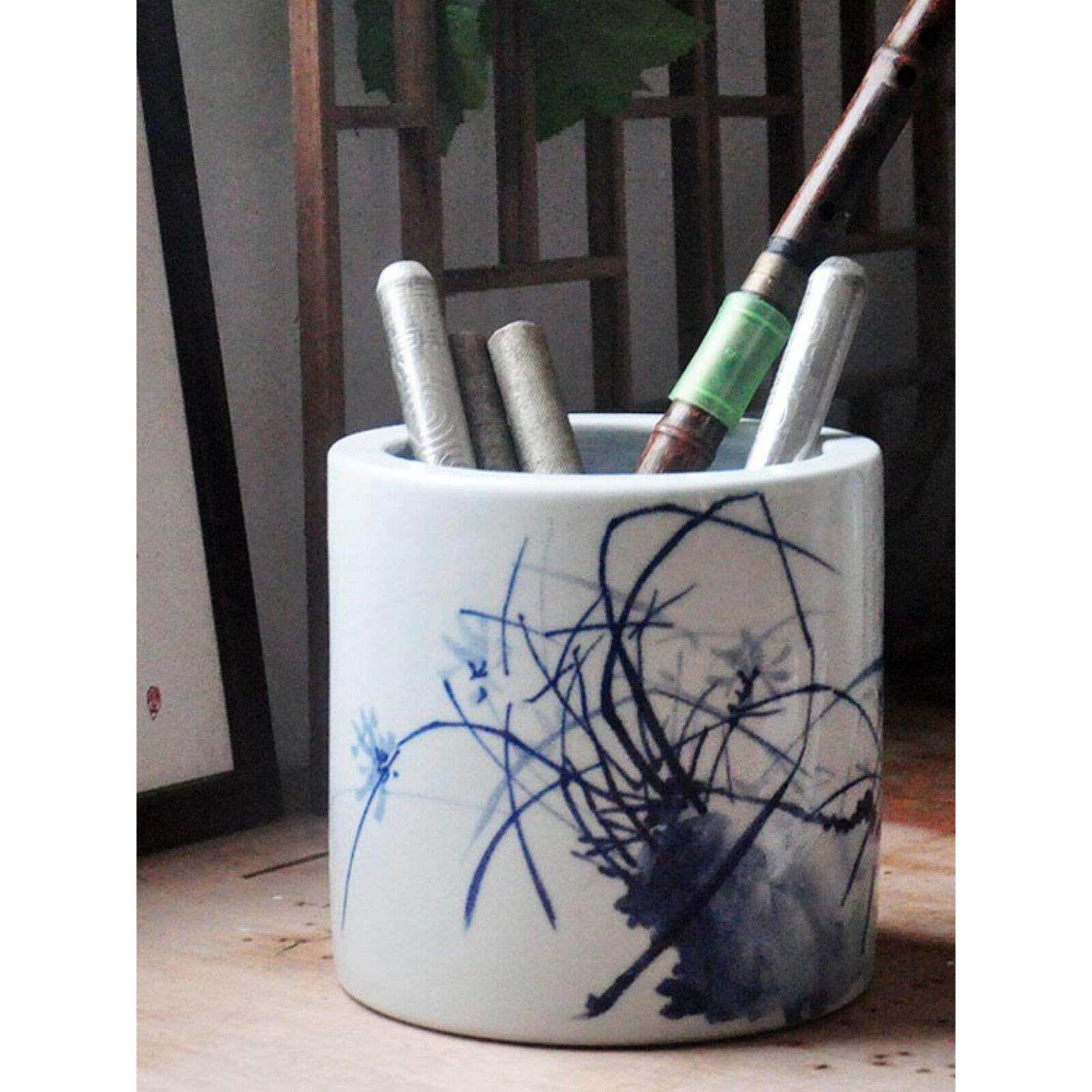 景德镇手绘青花大陶瓷笔筒储迷你字画罐书房装饰新中国风现代