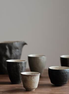 不亦室 覆今云龙 陶作者灰釉 茶杯品茗杯闻香杯 粗陶 全手工印坯
