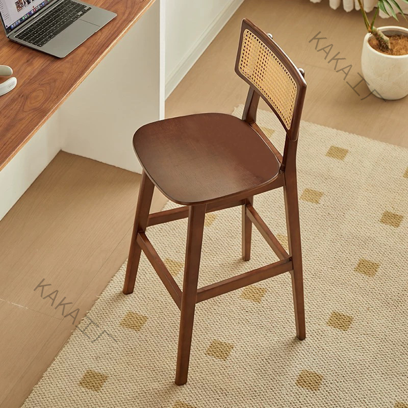 LCP2藤编吧台椅北欧日式家用复古高脚凳靠背椅民宿酒吧风吧台