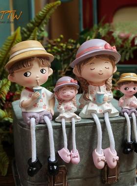 清新学院风树脂现代情侣桌面吊脚娃娃 家居装饰品摆件毕业礼物