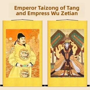 唐太宗李世民画像挂轴 武则天挂画 中式客厅装饰画 丝绸画卷轴画