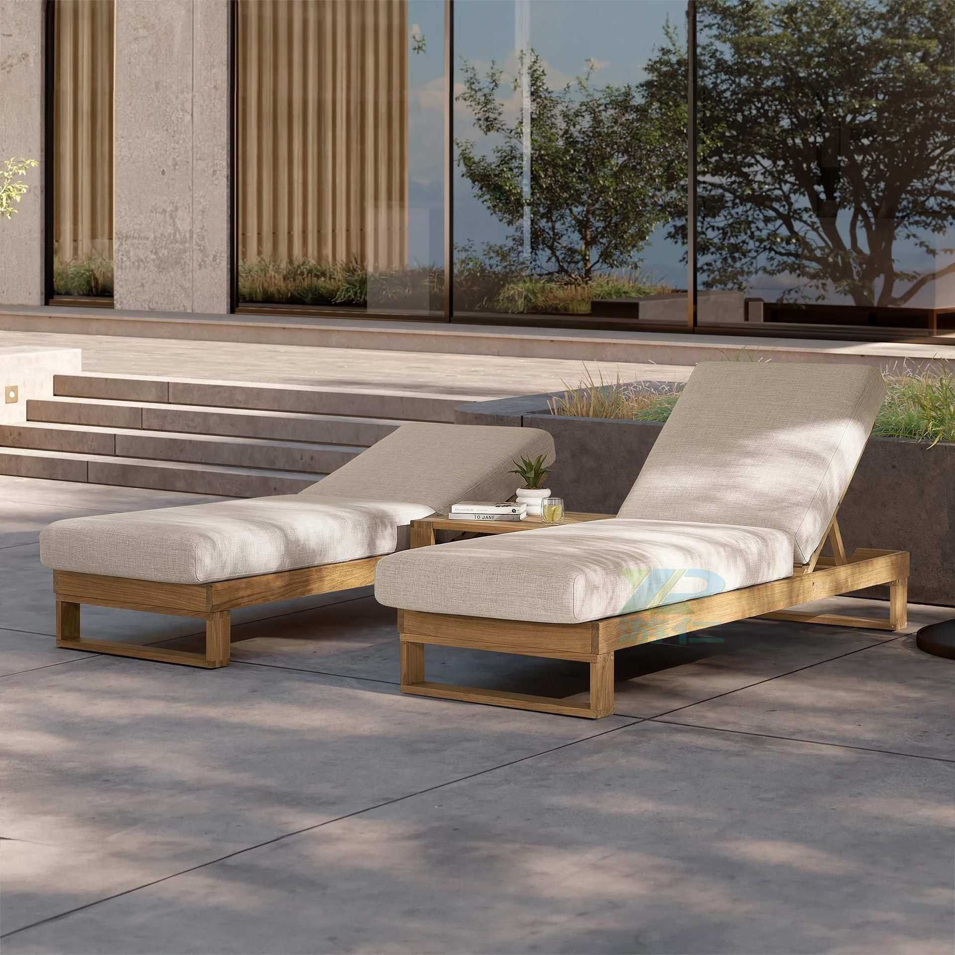 户外柚木躺床北欧实木庭院防腐露台防水防晒高端休闲别墅花园家具