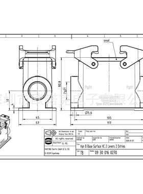 HARTING浩亭09300160270哈丁矩形连接器16 B表面安装底座