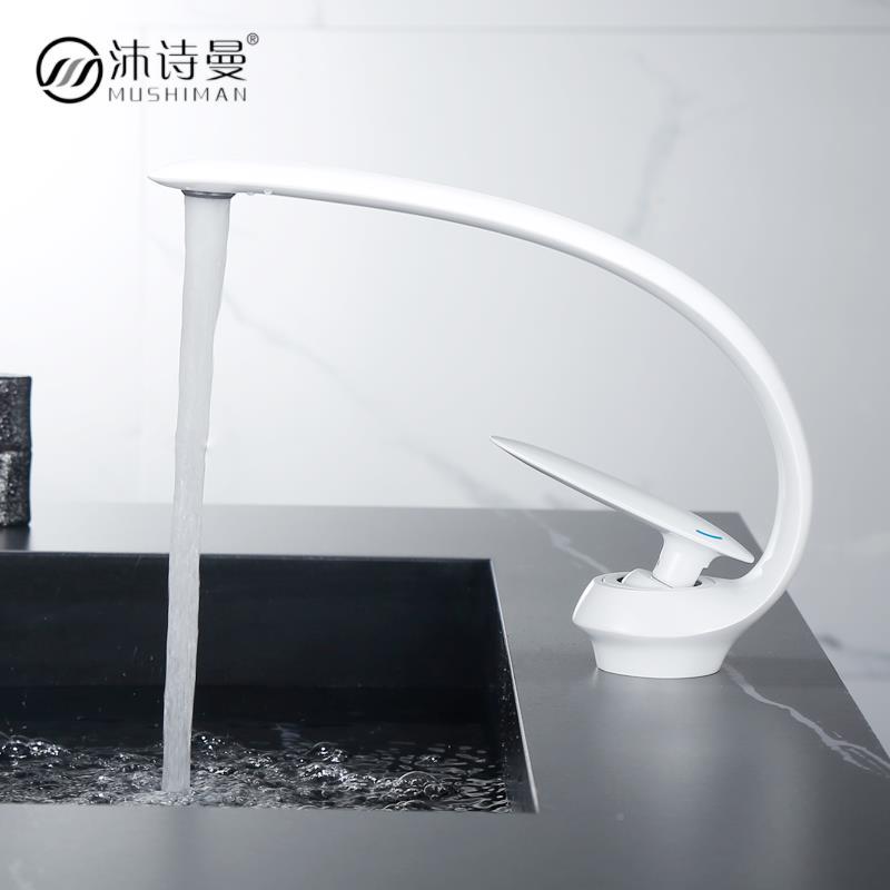 轻下奢极创意白色全SCZ简铜浴室冷热水头龙卫生间洗手池面盆台盆