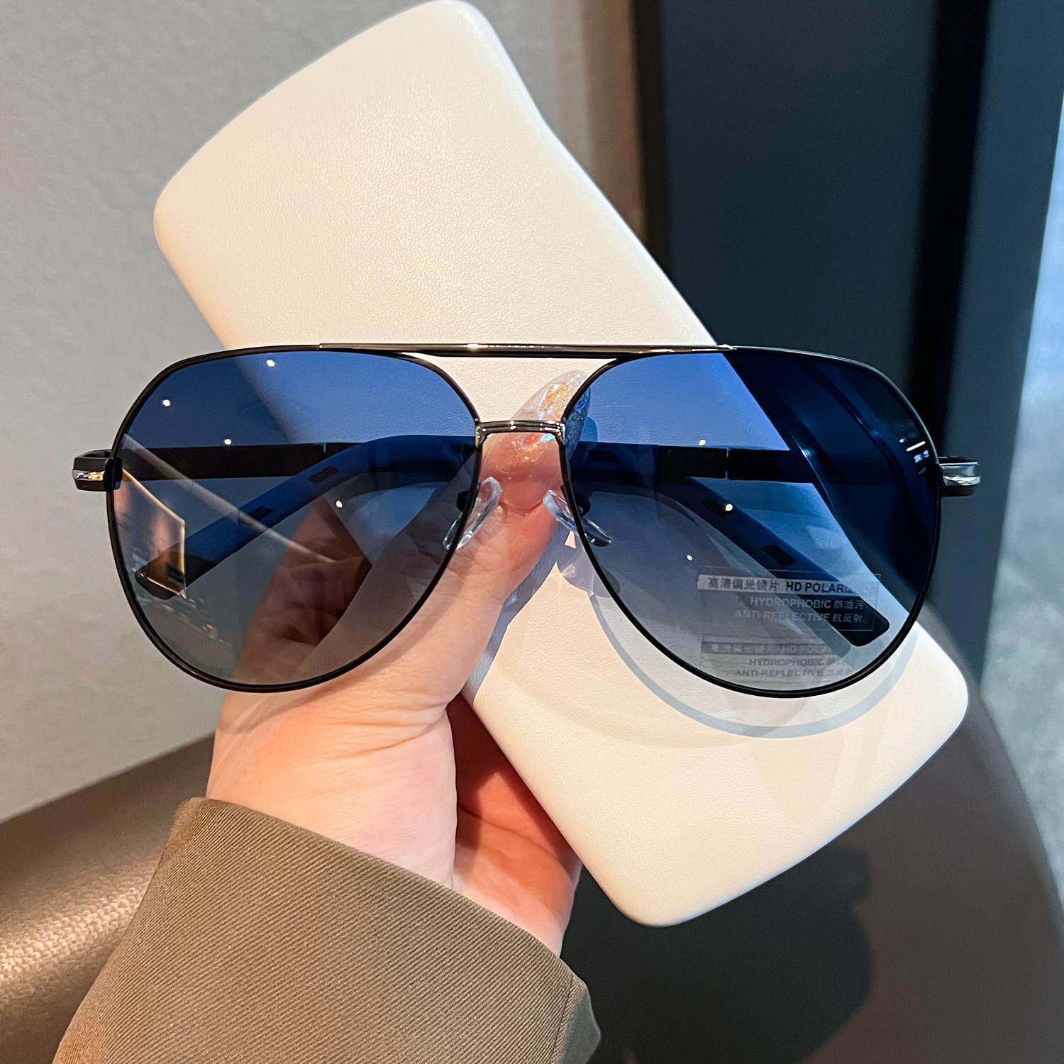 感光变色太阳眼镜男士高级感大框显脸小开 车偏光遮阳抗UV蛤蟆镜