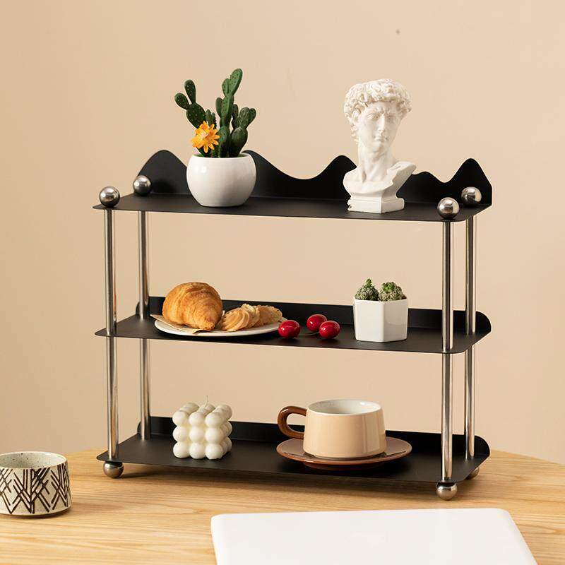 极简中古杯架桌面整理收纳层架 不锈钢置物架化妆品香水多层展示