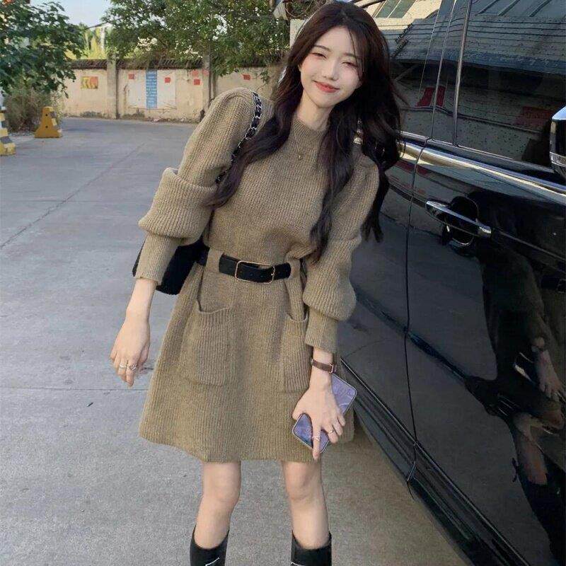 哺乳衣外出辣妈款洋装收腰针织毛衣洋装秋冬内搭打底哺乳上衣