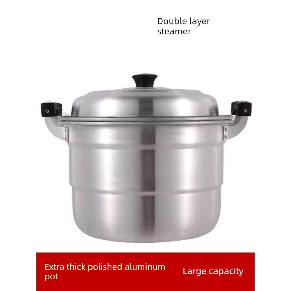 老铝锅特厚双层铝蒸锅家用式大加厚大容量汤锅商用大号吕锅烧水锅