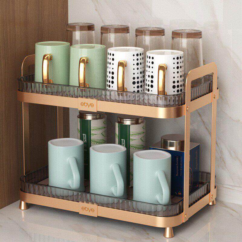 杯子收纳置物架水杯架客厅轻奢高级感太空铝双层沥水桌面家用托盘