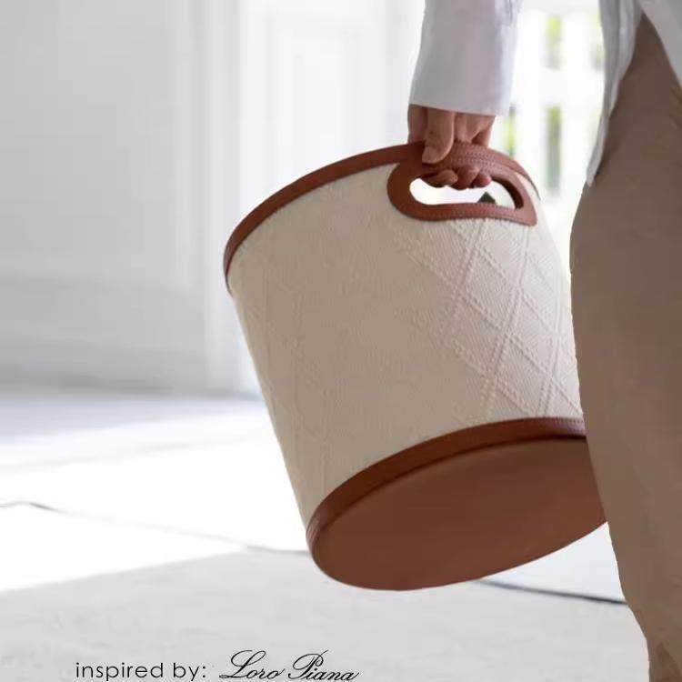 不止收纳Loro Pian古董白珍珠浮雕外缝皮革收纳篮卧室脏衣篮,收纳整理,脏衣篮,淘宝优惠券,粉丝福利购,淘宝优惠卷