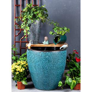 老式 高泡釉陶瓷罐 荷花罐 庭院循环水饰品 大水箱 古金鱼缸