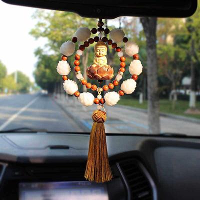 黄杨木佛汽车观音挂饰挂饰后照镜平安汽车挂件吊坠莲花挂件车载装