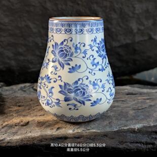 黄汝缠枝莲青花茶道筒汝窑花瓶家用陶瓷满花珐瑯彩功夫笔筒茶摆件