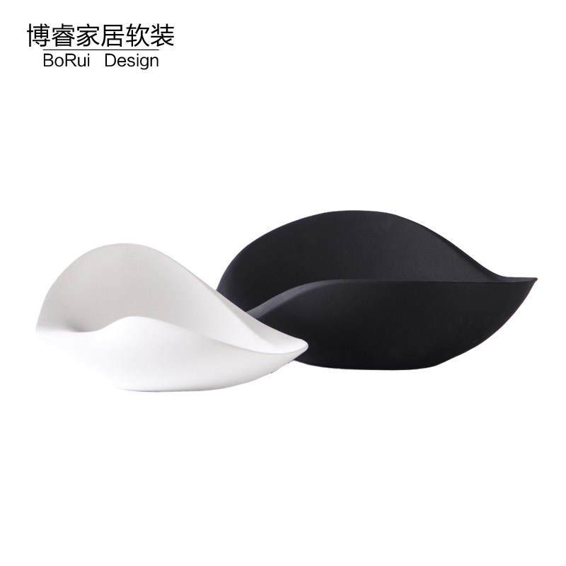 现代极简约样板房客厅茶几餐桌玄关软装黑白陶瓷水果盘装饰盘摆件