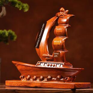 花梨实木一帆风顺船帆摆件红木雕刻帆船工艺品办公室开业毕业礼品