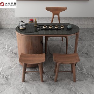 阳台茶桌家用小茶台o现代简约移动茶车实木带轮可旋转折叠功夫茶