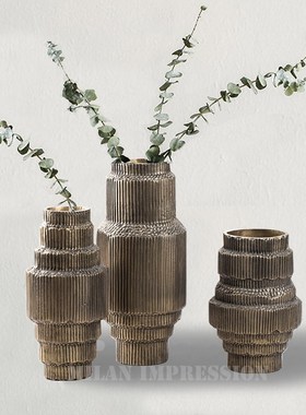 花瓶2021新款k工业风摆件金属现代北欧简约样板房客厅个性软装饰