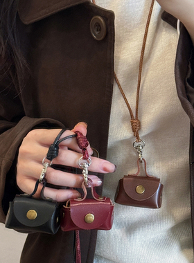 复古酒红色小包项链女秋冬长款毛衣链高级感耳机套零钱包挂件配饰
