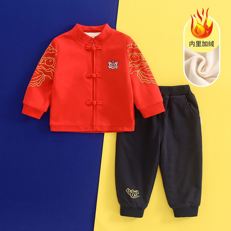 唐装男童冬中国风拜年服周岁汉服春秋过年红N色喜庆抓周礼服男宝