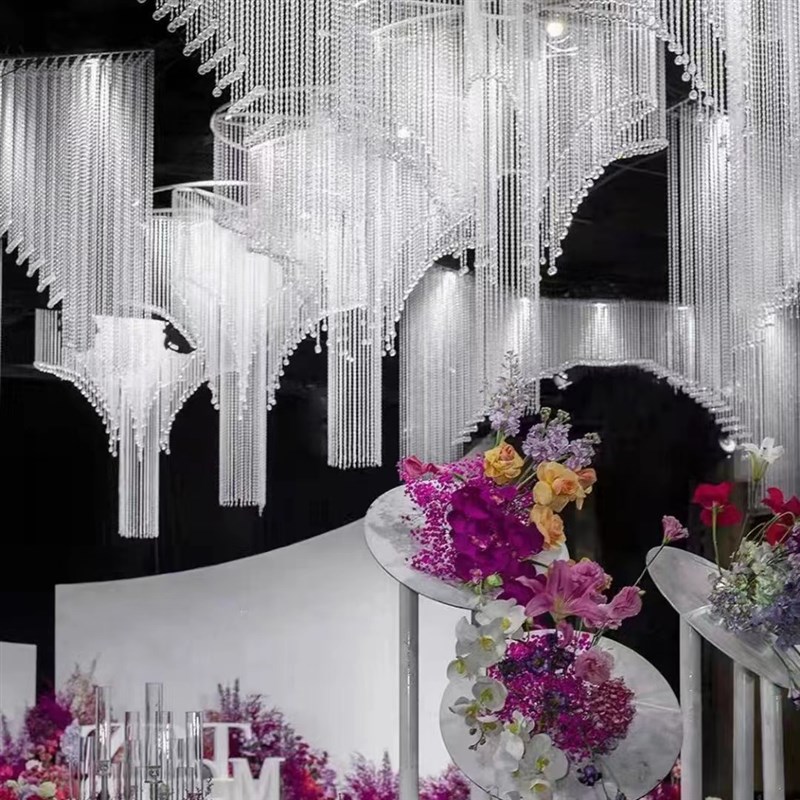 婚庆道具水晶亚克力n珠帘吊顶婚礼现场吊灯挂件舞台背景布置水晶