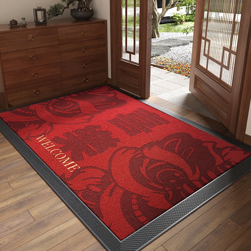 红色入户门地垫蛇年新春耐脏免洗高D端地毯防滑脚垫加厚门垫可定