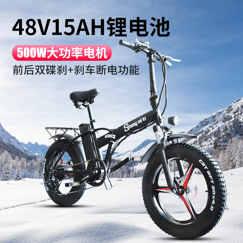 电动助力自行车20寸48V沙滩车z折叠雪地车锂电池4.0胎代步山地单