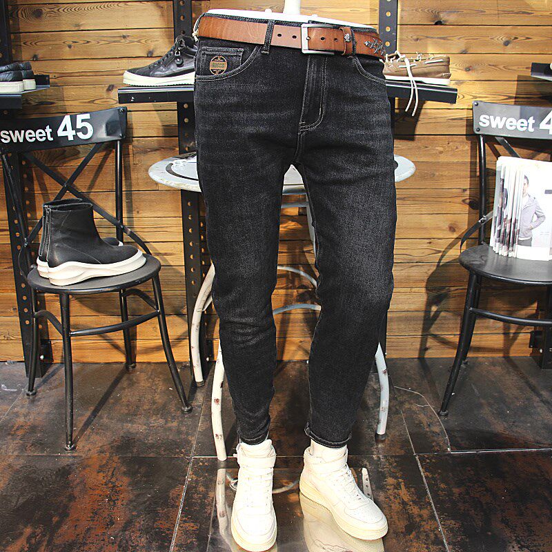 冬季男士加绒加厚牛仔裤修身小脚弹力简约百搭青年复古牛仔裤