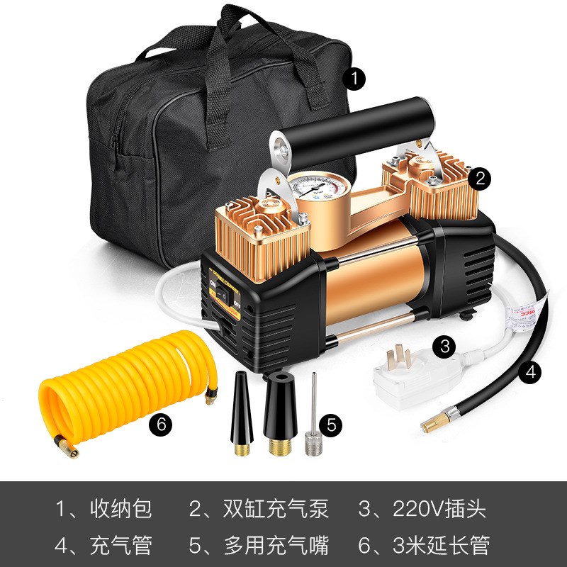 220v双缸电动充气泵家用高压小型车载打气筒汽车用轮胎加气充气机