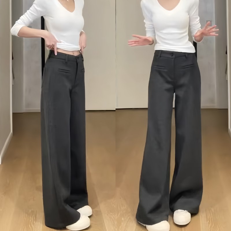 大码胖mm毛呢西装裤高级感垂感显瘦窄版阔腿裤加绒加厚裤子直筒裤