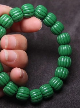 雪巴琉璃菜籽绿瓜珠手串单圈佛珠手捻男女饰品佩戴民族风文玩配饰