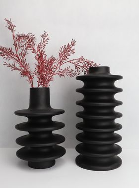 新中式黑色花器摆件样板房售楼部卧室书房客厅桌面Y玄关软装饰品