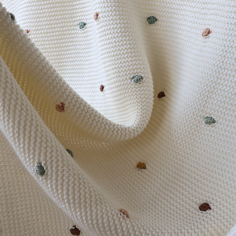 儿童毯子可爱彩色球球波点手工毛毯针织柔软纯棉婴幼儿盖毯空调被