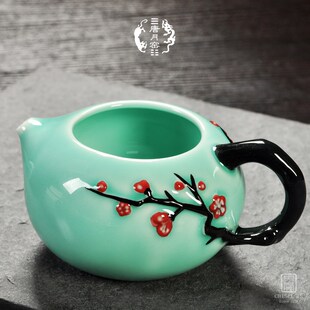 唐月窑青瓷茶海功夫茶具公道杯带手把柄家用陶瓷分茶器大容量匀杯