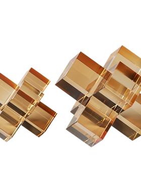 帝赛安家饰轻奢意式样板间桌面书柜书靠几何十字方块水.晶装饰摆