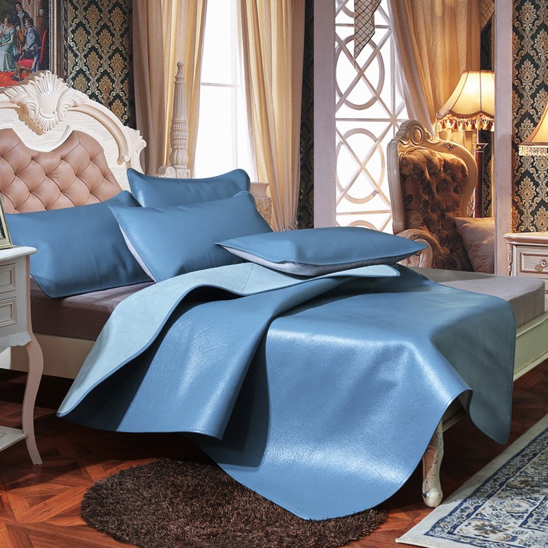 头层牛皮凉席三件套纯色水牛皮席彩绘素色简约真牛皮席子厂家批发