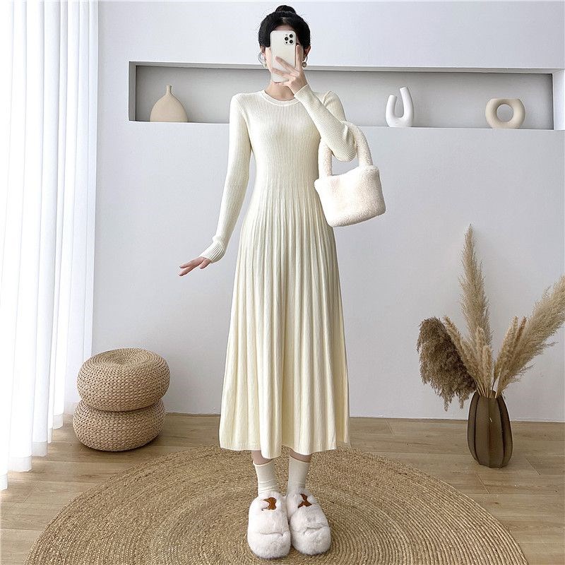 秋冬配大衣内搭长袖针织孕妇连衣裙中长款气质百搭显瘦打底毛衣裙