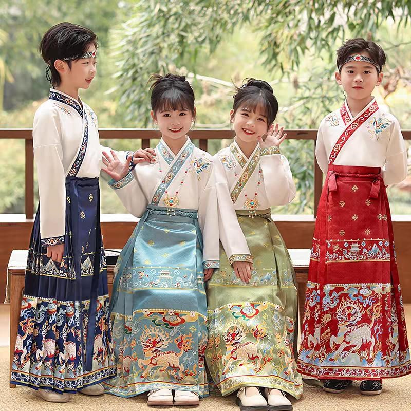 儿童汉服马面裙套装男女童国学演出服运动服服装唐装儿童合唱服装