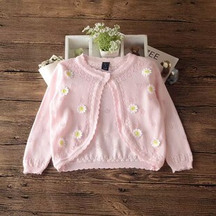 女童春夏棉线针织开衫儿童白色短款外搭小披肩婴儿空调外套坎肩