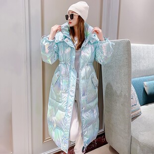 羽绒服女加长款过膝免洗亮面收腰加厚2021年新款冬季白.色中长棉